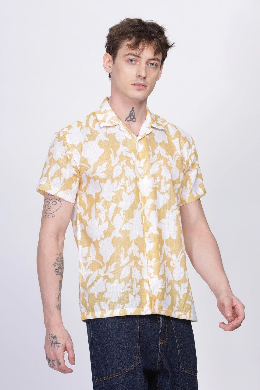 Men’s Yellow & White Floral Casual Shirt | Short-sleeve shirt